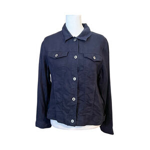 Jones NY 100% Linen Button-down M European Grown Flax Navy Minimalist Classic